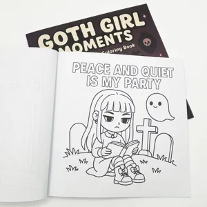 Goth girl coloring book with unique dark style line art illustrations for relaxation and creative fun.