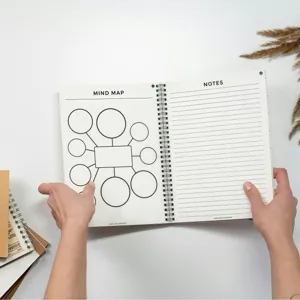 Dettaglio del quaderno di vocabolario a spirale con pagine per mappa mentale e note.