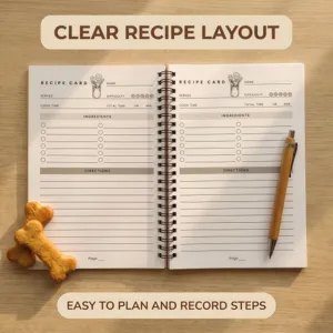 Dog recipe notebook with spiral binding, pet food planning logbook and cooking dairy for meals.