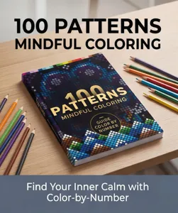 Adult mindful coloring book with 100 patterns and color by number guide for stress relief