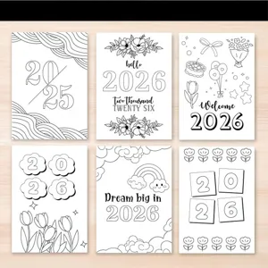 2026 calendar coloring pages set, creative monthly weekly planner illustration templates.