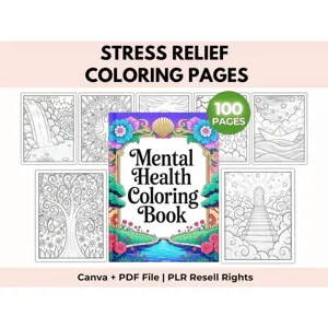 Adult mental health coloring book with 100 pages of stress relief floral illustrations.