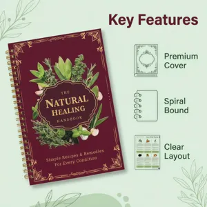 The Natural Healing Handbook spiral bound notebook with premium cover, beautiful botanical design.