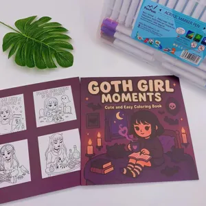 Goth girl coloring book cute and easy illustration line art healing stress relief book