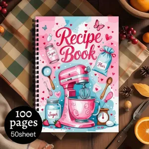 Quaderno di ricette di cucina rosa dolce con 100 pagine, rilegatura a spirale per appunti.
