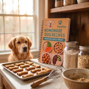 Homemade dog recipe notebook with spiral binding, perfect for pet food cooking and recipes.