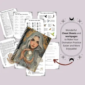A5 divinatie spiraalnotitieboek met tarot, runen spiekbriefjes en werkpagina's detail.