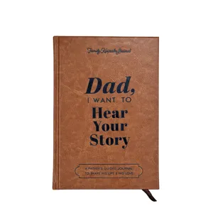 Brown leather hardcover guided memory journal for dad, perfect storytelling book detail view.