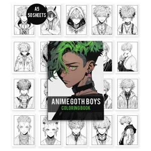 Anime Goth Boys coloring book A5 50 sheets adult stress relief drawing fill color book detail