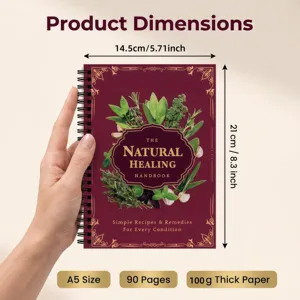 A5 spiral notebook with botanical natural healing design, 90 pages of 100g thick paper.