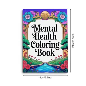 Adult mental health coloring book featuring floral and landscape designs for stress relief therapy.