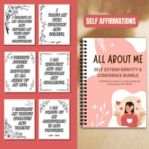 Quaderno di autoaffermazione e set di carte motivazionali per la crescita personale.