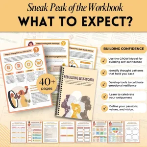 Self-worth therapy workbook binder for personal growth and mental health journaling.
