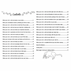 Cute cat adult coloring book detail page featuring funny cat contents and illustrations.