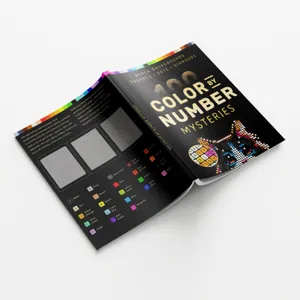 Livre de coloriage pour adultes mystères couleur par numéro avec fond noir et grilles.