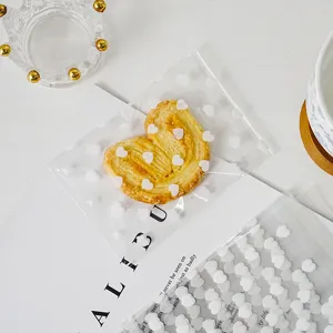 Minimalist Clear Plastic Self Adhesive Packaging Bags With Heart Dot Bear Prints For Candy Cookie Baking Gift Treat Wrap