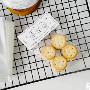 Clear OPP plastic packaging bag detail shot, transparent design, perfect for baking cookies display.