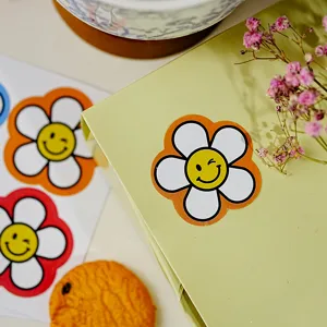 Mignon ins morandi style smiley fleur autocollant decoratif scellement etiquette