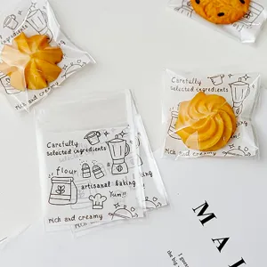 Bolsas de embalaje de galletas transparentes autoadhesivas con bonitos diseños de repostería.