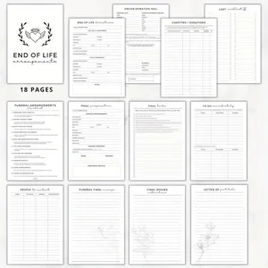 End of life planning template pages organizer funeral checklist 18 pages planner