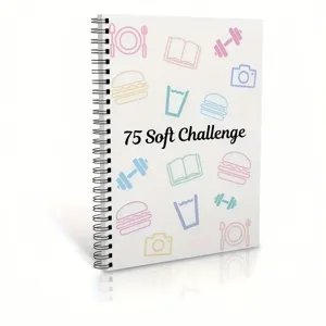 A5 spiral notebook featuring a minimalist white cover with pastel wellness and fitness icons.