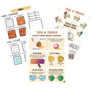 Page de tutoriel de dessin détaillée montrant des guides étape par étape pour les ombres et nuances.