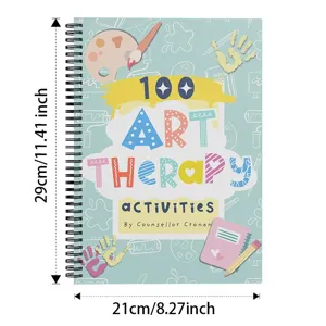 Gedetailleerd overzicht van spiraal kunsttherapie notitieboek met kleurrijk ontwerp en omslag.