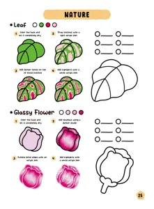 Page d'instructions de dessin et de coloriage de nature étape par étape pour livre art.