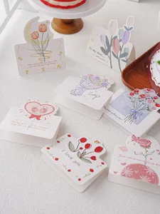 Lot de 8 jolies cartes de vœux avec illustrations de tulipes pour fêtes et cadeaux.