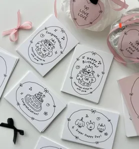 Minimalist black and white hand drawn greeting cards, cute birthday and blessing message cards.