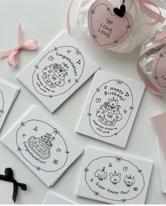 Minimalist black and white greeting cards cute hand-drawn birthday blessing message cards set