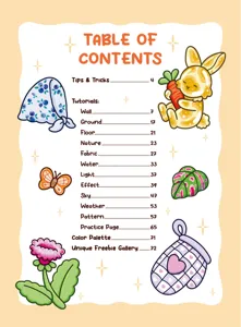 Livre de tutoriel de dessin mignon étape par étape page de table des matières illustrations.