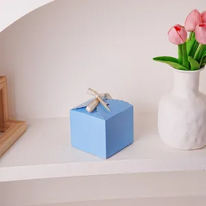Blue gift box with ribbon for wedding candy birthday party packaging decorative paper box present