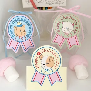 Simpatici Adesivi Decorativi Autoadesivi con Disegno di Medaglia Gatto Orso Cane Foglio Adesivo Stile Ins Etichetta di Carta Sigillo per Scatola Regalo Scrapbook Artigianato Giornata dei Bambini