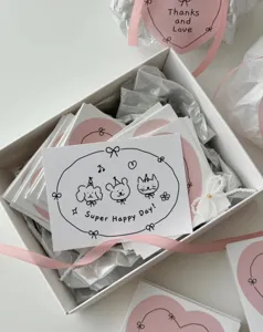 Hand-drawn greeting gift cards detail, minimalist cute animal message cards for birthday party