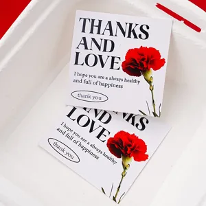 Mother's Day greeting message card with red flower and blessing text for gift packaging decor.