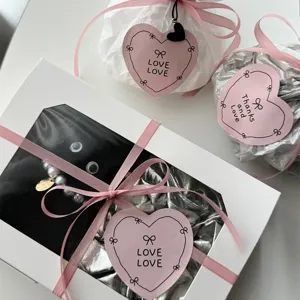 Girly cute heart-shaped bow stickers and gift packaging tags set, perfect for journal.