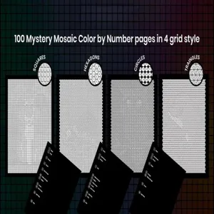 Libro de colorear por números para adultos con 100 páginas de mosaico misterioso de cuatro rejillas.