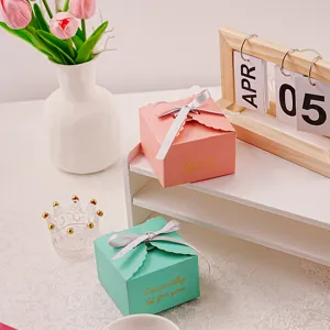 Ins style hot stamping lace paper gift box wedding candy box birthday party gift box with ribbon
