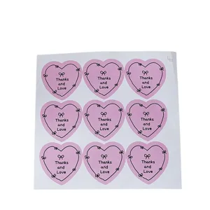 Cute pink heart stickers with bow design, 9 pieces, perfect for journal decoration.