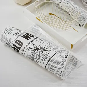 Papel horno estampado periódico vintage, papel antigrasa para envolver alimentos y sándwiches.