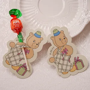 Lindas tarjetas de papel de piruleta de oso de dibujos animados para fiesta y regalos.