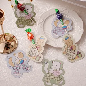 Bonito juego de tarjetas de papel de piruleta de animales de dibujos animados para fiestas infantiles.