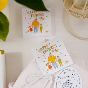 Father's Day square greeting card detail shot, cute illustration message paper card, gift decor.