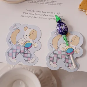 Lindo papel de tarjeta de piruleta de animales de dibujos animados, decoración de fiesta.
