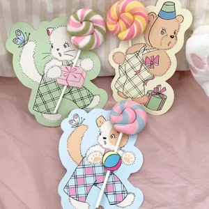 Bonito juego de tarjetas de papel de gato y oso para niños, divertidas tarjetas de caramelos.