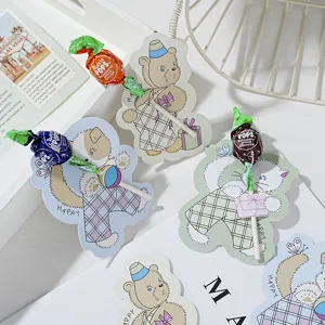Lindas Tarjetas de Papel de Piruleta de Gato de Oso de Dibujos Animados Decoración de Caramelos de Fiesta de Niños Tarjetas de Regalo para Estudiantes de Escuela de Jardín de Infancia