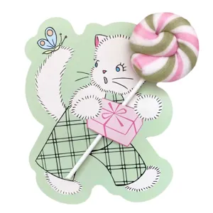 Lindo conjunto de tarjetas de papel de piruleta de gato de dibujos animados, estilo vintage ins.