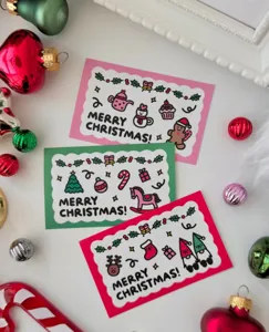 Weihnachtsgrußkarten 3er-Set, süße Cartoon-Feiertagskarten für Geschenkbox und Blumen.