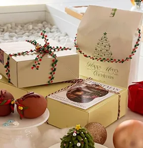 Detailed shot of Christmas decorative ribbon and gift wrapping accessories for holiday crafts.